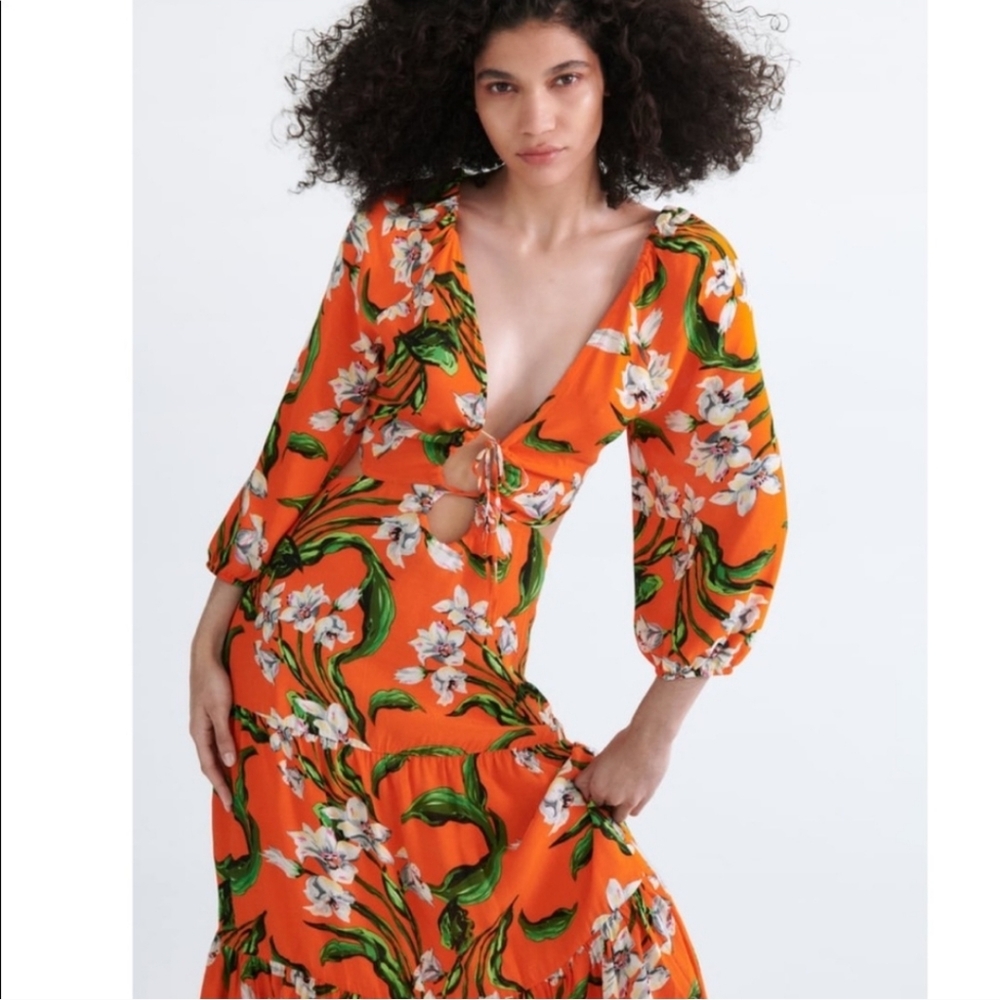 ZARA Multicolored Cut-Out Printed Maxi Dress – Size Large